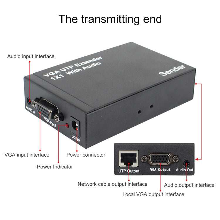 VGA UTP Extender 1x1 Splitter with Audio(Black)