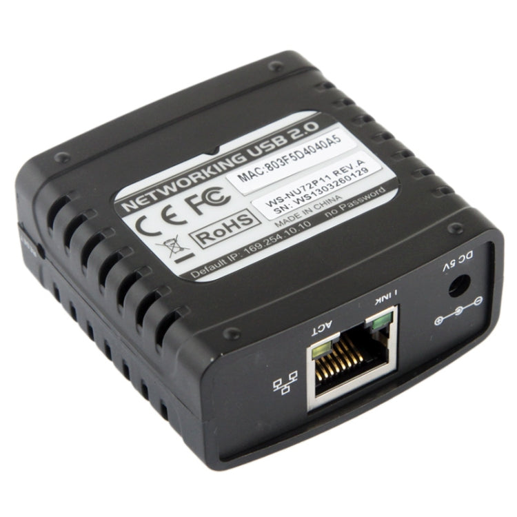 Network USB 2.0 LPR Printer Server, 10/100MBps Ethernet(Black)