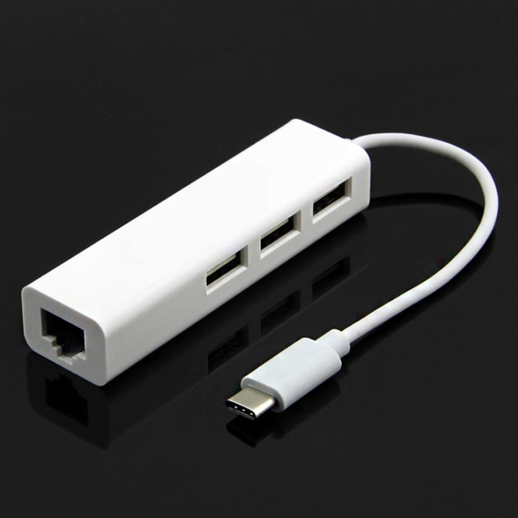 13cm USB-C 3.1 / Type-C 100 Mbps Ethernet Adapter with 3-port USB 2.0 Hub, For MacBook 12 inch / Chromebook Pixel 2015(White)