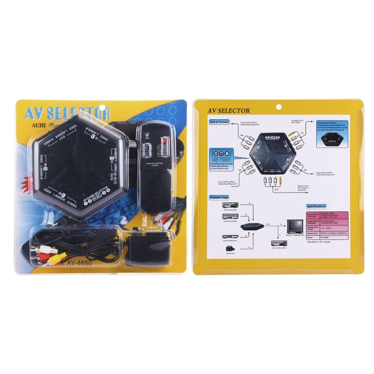 AV-666D Multi Box RCA AV Audio-Video Signal Switcher + 3 RCA Cable with Remote Control, 4 Group Input and 1 Group Output System(Black)