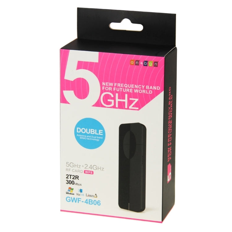 2T2R 300Mbps Dual Band 2.4GHz / 5.8GHz Ralink RT5572N WiFi USB Adapter(Black)