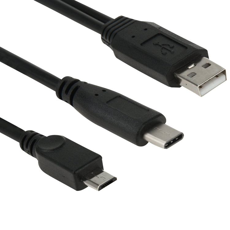 High Speed USB 2.0 Male to Micro USB Male + USB-C / Type-C 3.0 Male Data Sync Cable Adapter, For Samsung, HTC, Sony, LG, Huawei, Xiaomi, Lenovo ZUK Z1, Length: 38 cm
