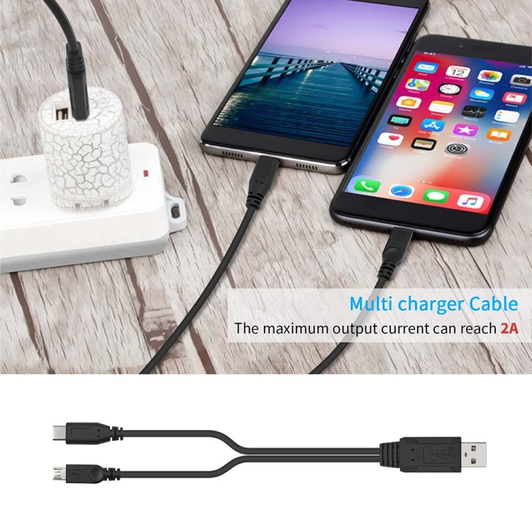 High Speed USB 2.0 Male to Micro USB Male + USB-C / Type-C 3.0 Male Data Sync Cable Adapter, For Samsung, HTC, Sony, LG, Huawei, Xiaomi, Lenovo ZUK Z1, Length: 38 cm