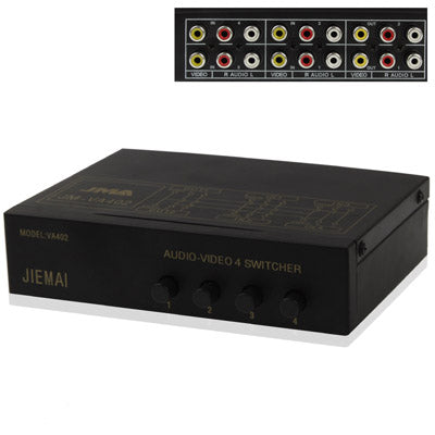 4-Way Video & Audio Switch, 4 Inputs, 2 Outputs (JM-VA402)