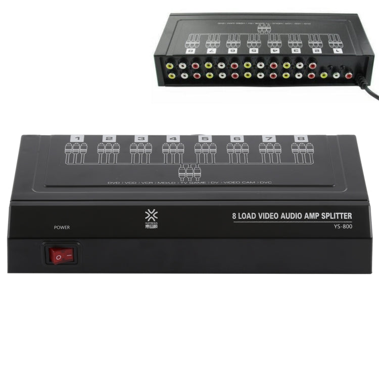 YS-800 8 Channels RCA Video Audio AMP Splitter with Switch(Black)