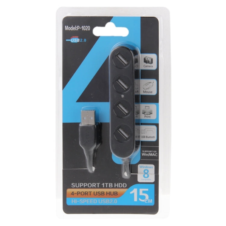 P-1020 4 Ports USB 2.0 Portable Hub, Length: 15cm