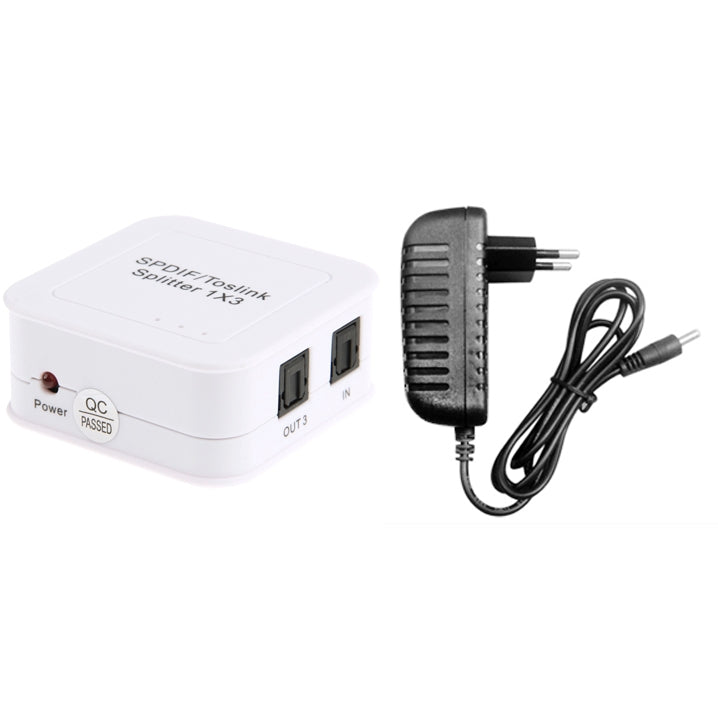 SPDIF / TOSLINK Power Adapter Digital Optical Audio Splitter Amplifier 1x3(White)