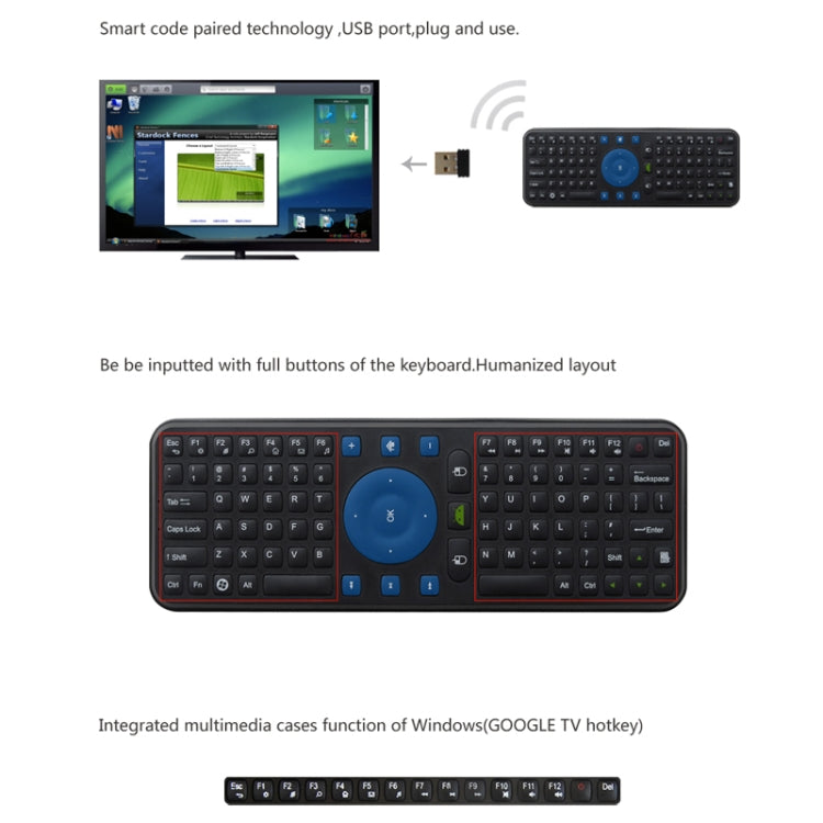 Measy RC7 2.4G USB Wireless Keyboard Gyroscope Air Fly Mouse for Mini PC Android TV Box(Black)