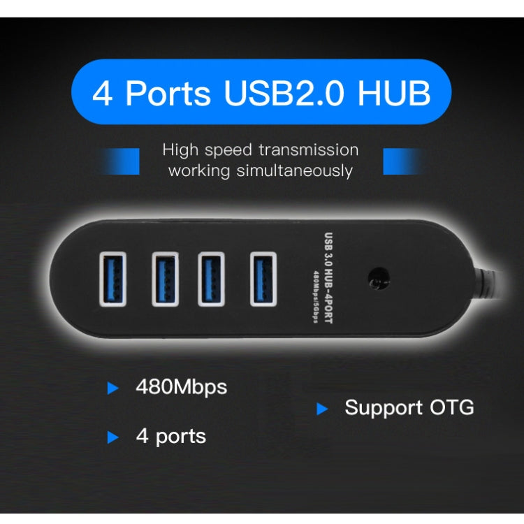 4 Ports USB 3.0 Hub Splitter with Super Speed 5Gbps,Cable Length: 1m(Black)
