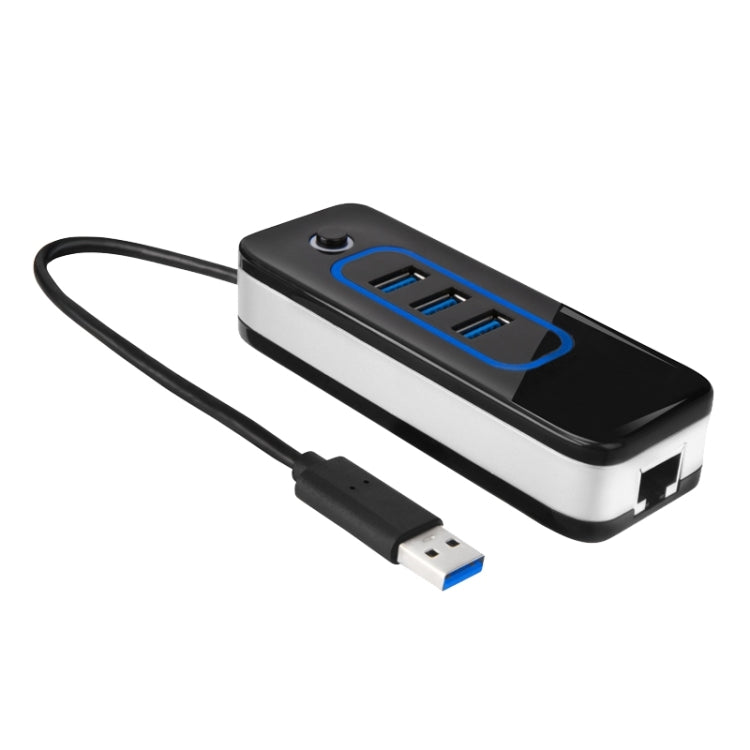 IHUB-04 3 Ports USB 3.0 Hub + 1000Mbps RJ45 Gigabit Ethernet LAN Wired Network Adapter(Black)