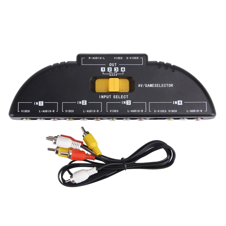 AV4-SVIDEO Multi Box RCA AV Audio-Video Signal Switcher + 3 RCA Cable, 4 Group Input and 1 Group Output System(Black)