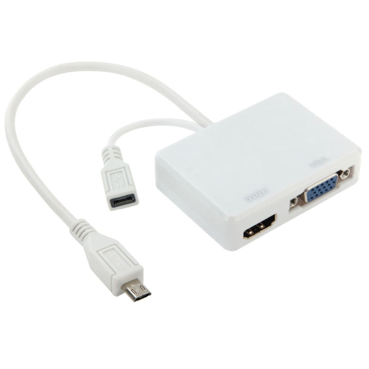 Full HD 1080P HDMI / MHL to HDMI & VGA Splitter Adapter with 3.5mm Audio Cable for Galaxy SIII / i9300(White)