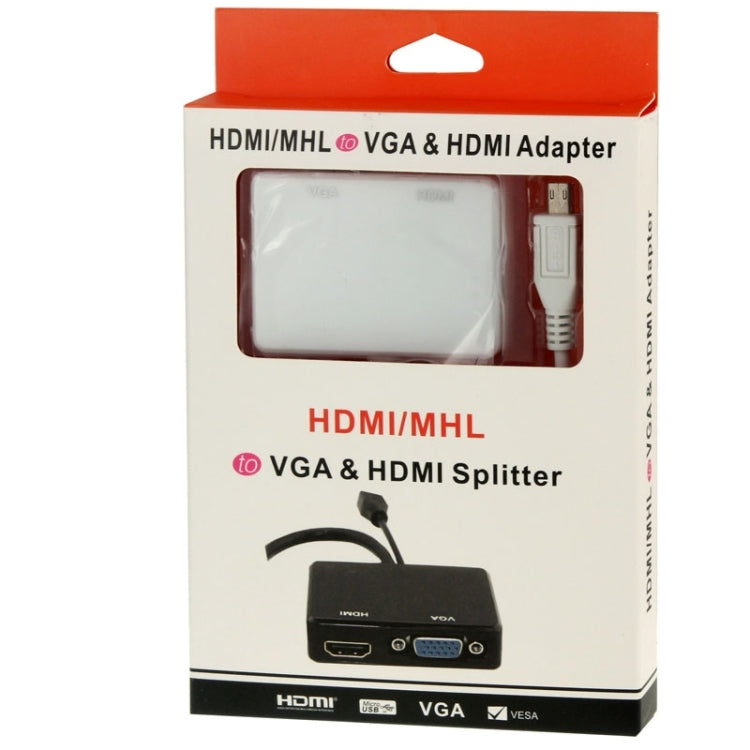 Full HD 1080P HDMI / MHL to HDMI & VGA Splitter Adapter with 3.5mm Audio Cable for Galaxy SIII / i9300(White)