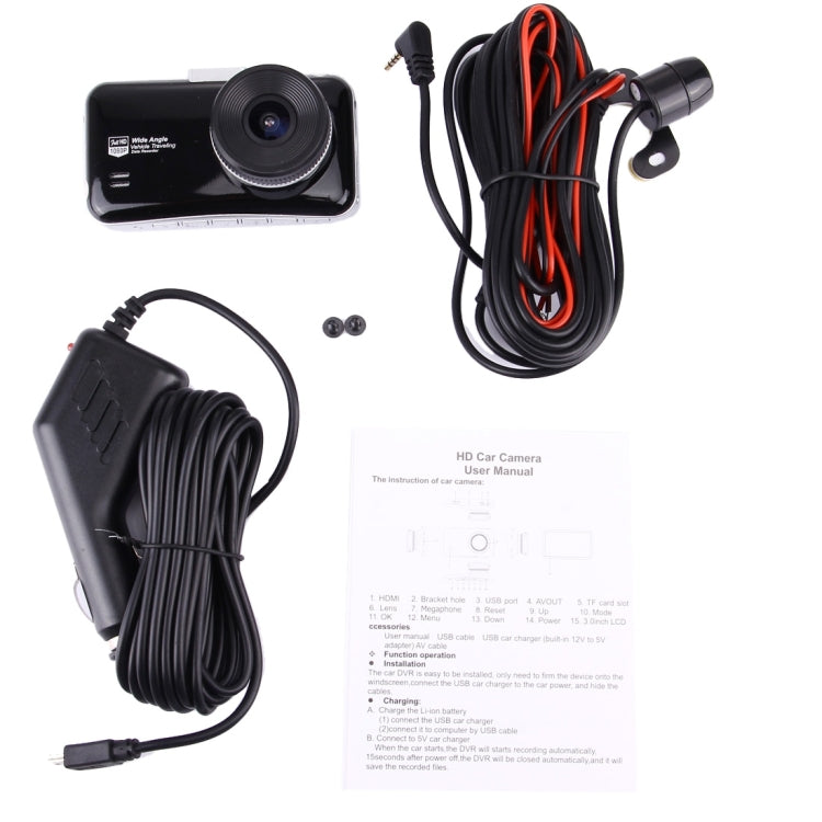 4.3 inch HD TFT Monitor Dual Channels Cameras Car DVR Video Recorder Reversing Rearview Mirror(Black)