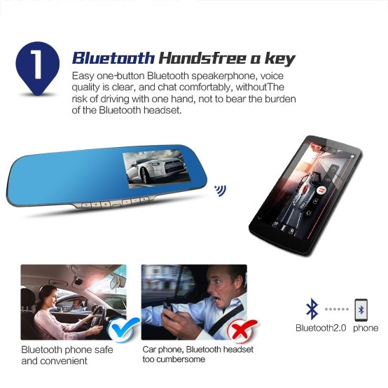 GEBITE G906 Full HD 1080P 4.3 inch Screen Display Bluetooth Vehicle DVR, 160 Degree Wide Angle Viewing, Support Handsfree / Loop Recording / Motion Detection / Lock Screen Function