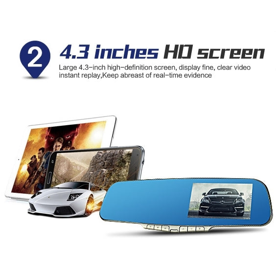 GEBITE G906 Full HD 1080P 4.3 inch Screen Display Bluetooth Vehicle DVR, 160 Degree Wide Angle Viewing, Support Handsfree / Loop Recording / Motion Detection / Lock Screen Function