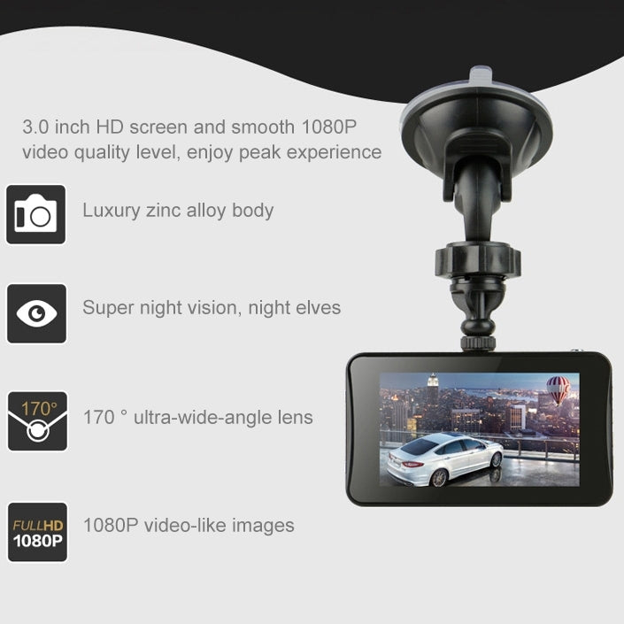 GEBITE G690 Full HD 1080P 3.0 inch Screen Display Vehicle DVR, 170 Degree Wide Angle Viewing Support Loop Recording / Motion Detection / HDMI Output / Lock Screen Function / Parking Guard / Night Vision / G-Sensor