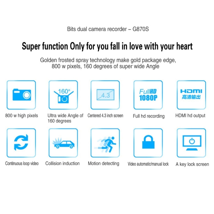 GEBITE G870S Full HD 1080P 4.3 inch Screen Display Vehicle DVR, Support Loop Recording / Motion Detection / Front & Back Camera / HDMI Output / Lock Screen Function / G-Sensor