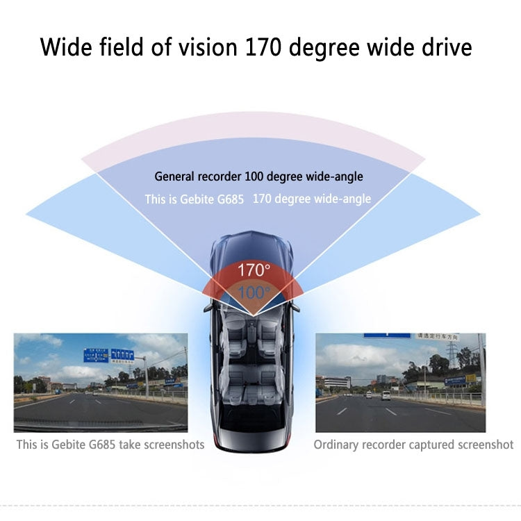 GEBITE G685 Full HD 1080P 3.0 inch Screen Display Vehicle DVR, 170 Degree Wide Angle Viewing, Support Loop Recording / Motion Detection / Parking Guard / Lock Screen Function / Night Vision / G-sensor / HDMI Output