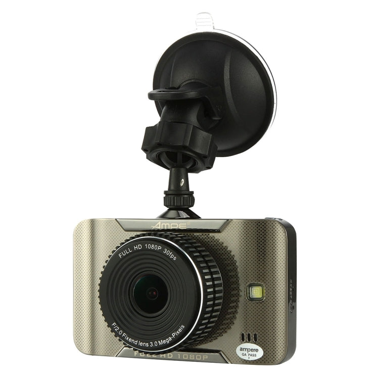 AMPE A301F Full HD 1080P 3.0 inch Screen Display Car DVR Recorder, 170 Degree Wide Angle Viewing, Support Loop Recording / Motion Detection / Parking Guard / Night Vision / G-Sensor / Lock Screen Function (Grey)