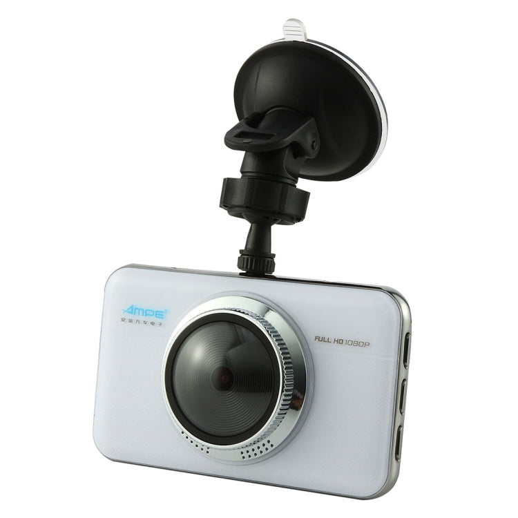 AMPE A303F Full HD 1080P 3.5 inch Screen Display Car DVR Recorder, 170 Degree Wide Angle Viewing, Support Loop Recording / Motion Detection / Parking Guard / G-Sensor / Lock Screen Function(White)