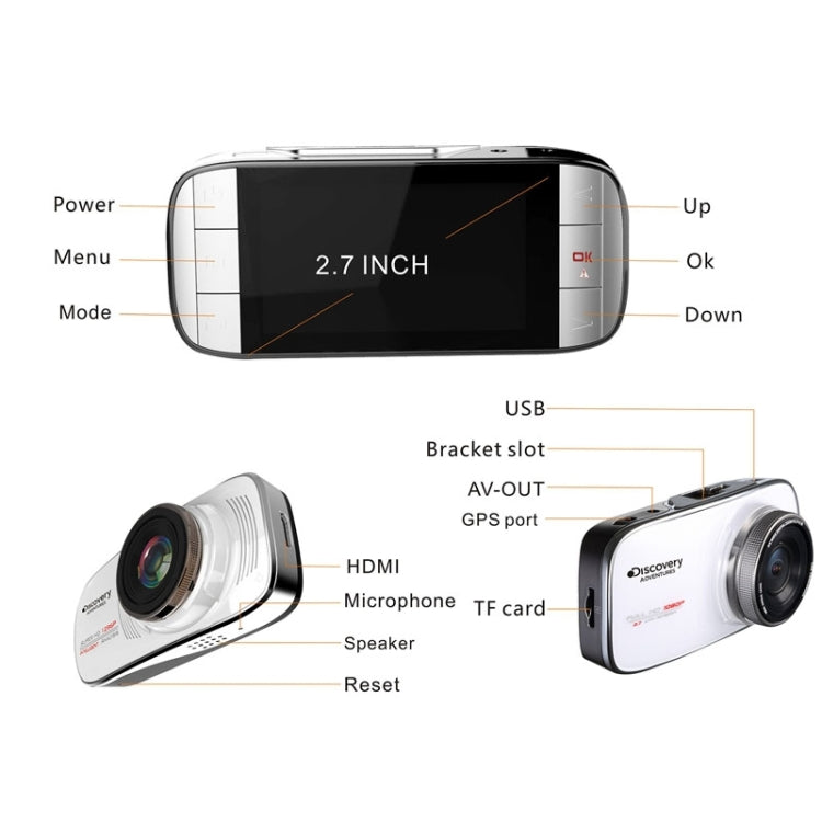 DISCOVERY DC200 SUPER HD 1296P 2.7inch Car DVR Recorder , 170 Degree Wide Viewing Angle , Support Loop Recording / Motion Detection / G-Sensor / Seamless Recording / Instant Mute Function