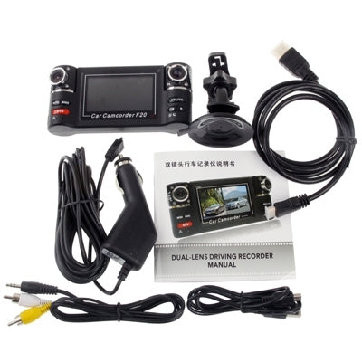 F20, 2.7 inch TFT Screen Mini Dual Camera 1280x480 Night Vision Vehicle DVR , with H2.64 Video format, Support SOS / Motion Detection / HDMI and TV out / Micro SD/TF Card , Ultra-wide: 120 degree(Black)