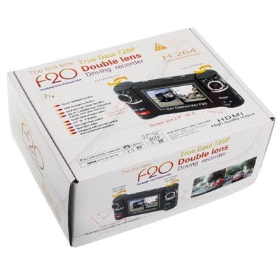 F20, 2.7 inch TFT Screen Mini Dual Camera 1280x480 Night Vision Vehicle DVR , with H2.64 Video format, Support SOS / Motion Detection / HDMI and TV out / Micro SD/TF Card , Ultra-wide: 120 degree(Black)