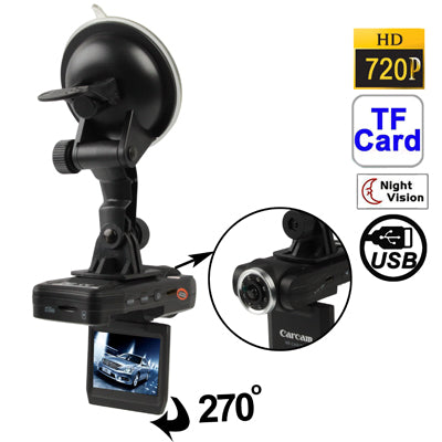 HD 720P 2.0 inch Screen Vehicle DVR, Support 8X Digital Zoom / Night Vision / TF Card / AVI Video Format / 140-degree Ultra Wide View Angle / 270-degree Flip-screen / HDMI Output / Loop Recording(Black)
