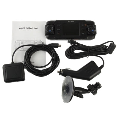 2.0 inch Screen Dual Lenses Vehicle DVR, Support TF Card / 3G-Sensor / 180-degree Rotary / 140-degree Wide View Angle / AV Out / GPS External Active Module / Anti Shake(Black)