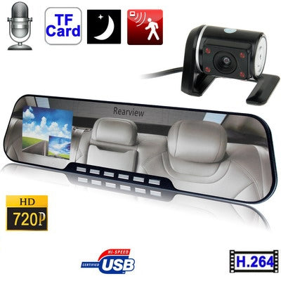 TKD069 Black, 2.7 inch TFT Screen Dual Camera 1280x720P Car Camera Vehicle DVR with 4 Infrared Night Vision Lights, Support Record / Photograph /AV Out / Motion Detection / Collision Sensor/ Reverse Rear View Function and SD Card(Black)