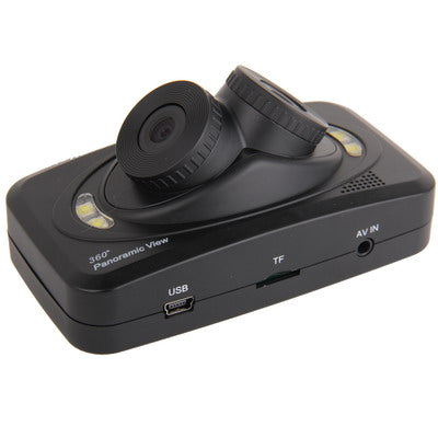 H6000 Black, 2.7 inch TFT Screen 720P HD Car Camera Vehicle DVR 360 Panoramic View Angle with White Light LEDS and 3xCameras , Support Record / Photograph / G-sensor / Motion Detection Function and TF Card(Black)