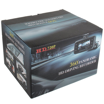 H6000 Black, 2.7 inch TFT Screen 720P HD Car Camera Vehicle DVR 360 Panoramic View Angle with White Light LEDS and 3xCameras , Support Record / Photograph / G-sensor / Motion Detection Function and TF Card(Black)