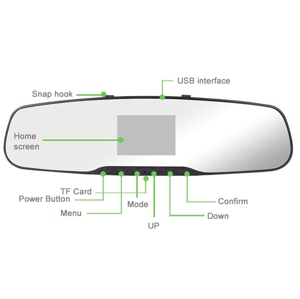 Full HD 720P Rearview Mirror 2.4 inch TFT Screen Car DVR, 5.0MP CMOS Camera 140 Degree Wide Angle Lens, Support Hot Plug & Motion Detection(Black)