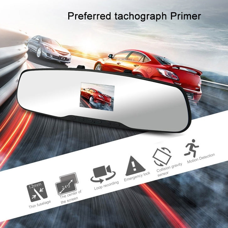 Full HD 720P Rearview Mirror 2.4 inch TFT Screen Car DVR, 5.0MP CMOS Camera 140 Degree Wide Angle Lens, Support Hot Plug & Motion Detection(Black)