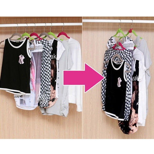 Flocking Hanger Pothook Magic Clothes Rack Space Saving Hanger, Pack of 10 (Random Color Delivery)