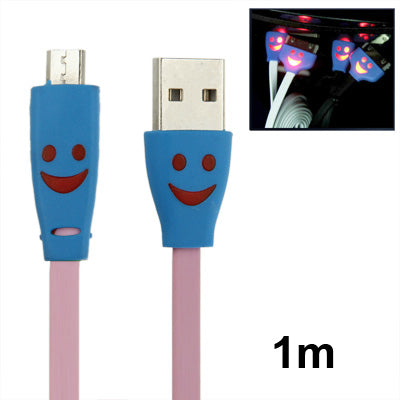 Smile Pattern Noodle Style Luminous Micro USB to USB Data Sync Charger Cable for Galaxy S IV / i9500 / Galaxy SIII / i9300 / HTC / LG / Sony / Nokia Lumia Series, Length: 1m