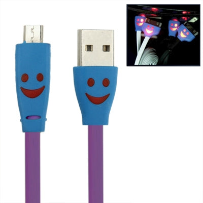 Smile Pattern Noodle Style Luminous Micro USB to USB Data Sync Charger Cable for Galaxy S IV / i9500 / Galaxy SIII / i9300 / HTC / LG / Sony / Nokia Lumia Series, Length: 1m