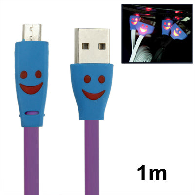 Smile Pattern Noodle Style Luminous Micro USB to USB Data Sync Charger Cable for Galaxy S IV / i9500 / Galaxy SIII / i9300 / HTC / LG / Sony / Nokia Lumia Series, Length: 1m