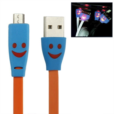 Smile Pattern Noodle Style Luminous Micro USB to USB Data Sync Charger Cable for Galaxy S IV / i9500 / Galaxy SIII / i9300 / HTC / LG / Sony / Nokia Lumia Series, Length: 1m