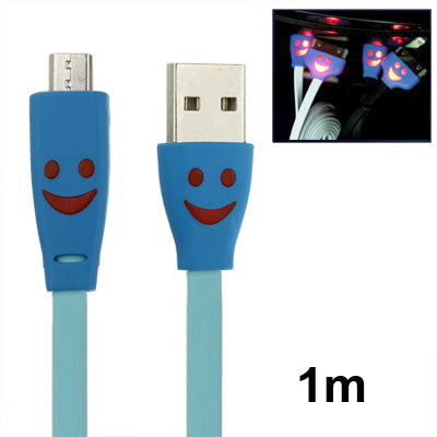 Smile Pattern Noodle Style Luminous Micro USB to USB Data Sync Charger Cable for Galaxy S IV / i9500 / Galaxy SIII / i9300 / HTC / LG / Sony / Nokia Lumia Series, Length: 1m