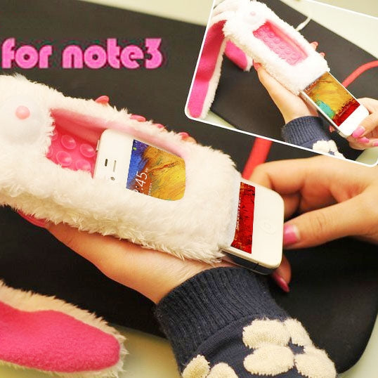 Memo Rabbit Style Suction Cup Plush Doll Case for Galaxy Note III / N9000 (Black)