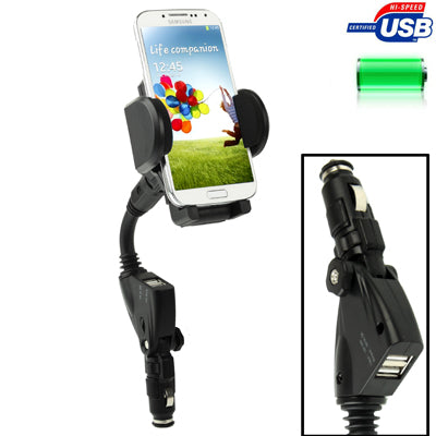 Dual USB 5V 1A / 2A Car Charger Holder, Width: 45-87mm, For iPhone, Galaxy, Huawei, Xiaomi, Lenovo, Sony, LG, HTC and Other Smartphones(Black)