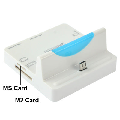 All in 1 Read Card + 2 Ports USB 2.0 HUB Dock Charger Adapter for Galaxy S IV / i9500 / i9300 / Note II / N7100 / Micro USB Smart Phone, Support SD / TF / MS/ M2 Card