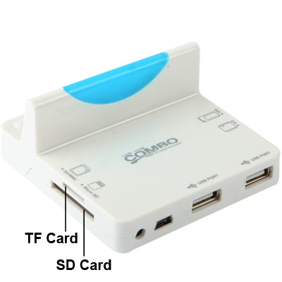 All in 1 Read Card + 2 Ports USB 2.0 HUB Dock Charger Adapter for Galaxy S IV / i9500 / i9300 / Note II / N7100 / Micro USB Smart Phone, Support SD / TF / MS/ M2 Card
