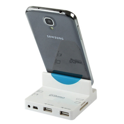 All in 1 Read Card + 2 Ports USB 2.0 HUB Dock Charger Adapter for Galaxy S IV / i9500 / i9300 / Note II / N7100 / Micro USB Smart Phone, Support SD / TF / MS/ M2 Card