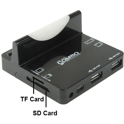 All in 1 Read Card + 2 Ports USB 2.0 HUB Dock Charger Adapter for Galaxy S IV / i9500 / i9300 / Note II / N7100 / Micro USB Smart Phone, Support SD / TF / MS/ M2 Card