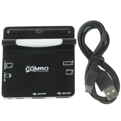 All in 1 Read Card + 2 Ports USB 2.0 HUB Dock Charger Adapter for Galaxy S IV / i9500 / i9300 / Note II / N7100 / Micro USB Smart Phone, Support SD / TF / MS/ M2 Card