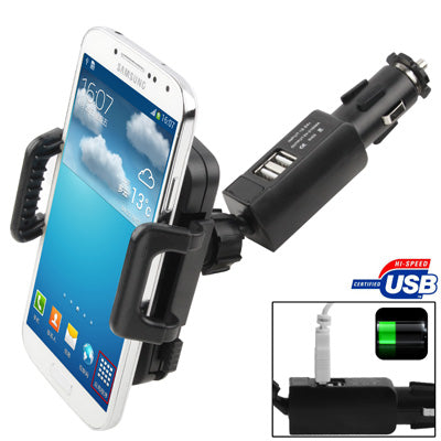 Dual USB Car Charger with Universal Mount, Output Voltage: 5V 2A, For iPhone, Galaxy, Huawei, Xiaomi, Google, Sony and other Smartphones(Black)
