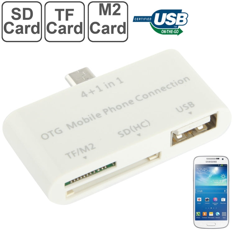 4 in 1 Micro USB OTG Card Reader, Support TF / M2 / SD Card / USB Flash Disk, For Galaxy S IV / S IV mini / S III / Note / Smartphone / Tablet PC